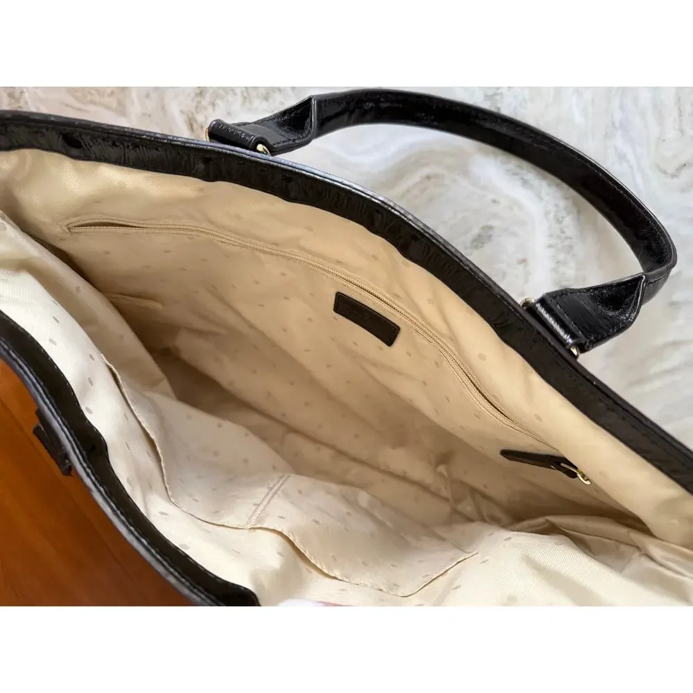 Kate Spade Clinton Hill Dama Tote Bag Cream Tweed Black Patent Leather